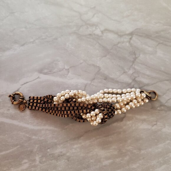 💕 J.Crew Twisted Knot Pearl Box Chain Antiqued Distressed Vintage Bracelet 💕 - Picture 7 of 12